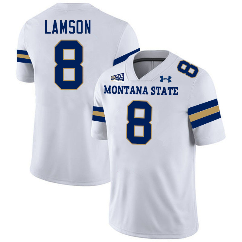 #8 Justin Lamson Montana State Bobcats Jerseys Football Uniforms Stitched-White #8 Justin Lamson Montana State Bobcats Jerseys Football Uniforms Stitched-White
